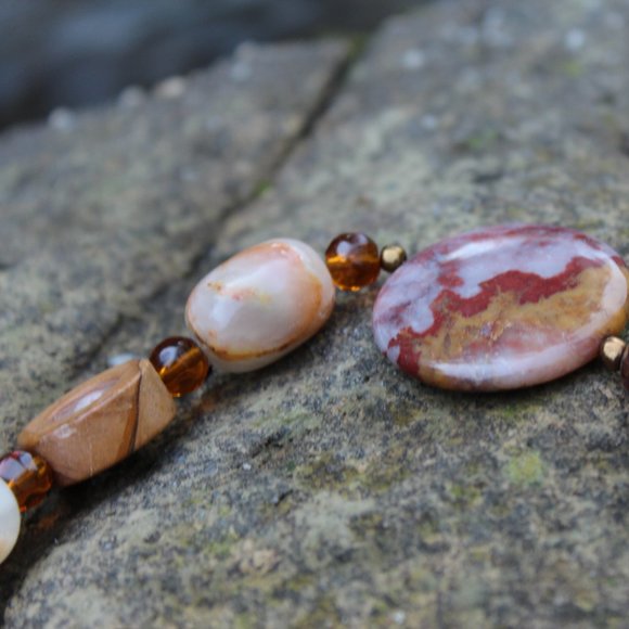 Stunning Orange Desert Arizona Natural Stone Necklace Agate Slice - Picture 3 of 4